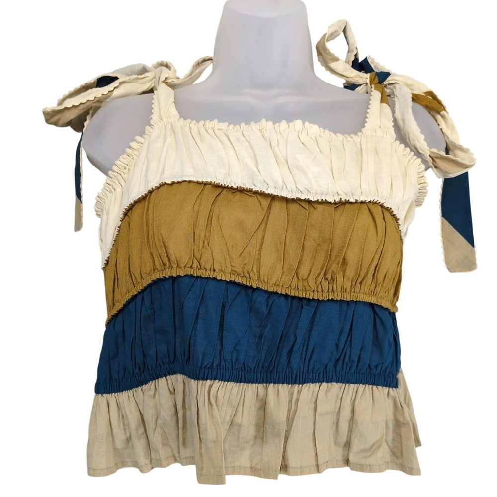 Anthropologie Let Me Be Colorblock Cropped Cami Top Sz 12 Bow Tie Shoulder Tiers
